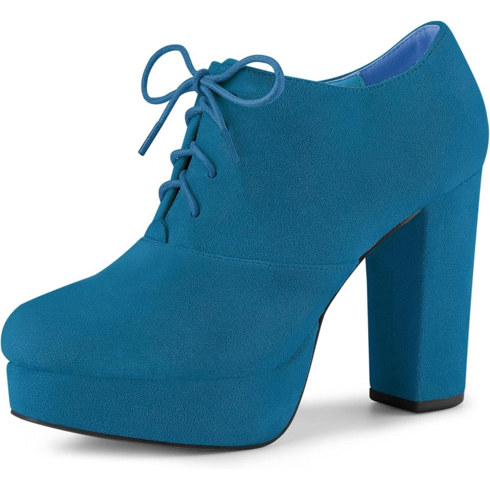 imageAllegra K Womens Platform Chunky Heel Lace Up BootiesSea Blue