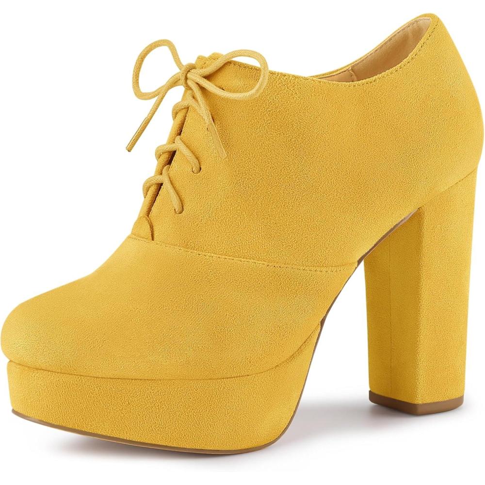 imageAllegra K Womens Platform Chunky Heel Lace Up BootiesYellow