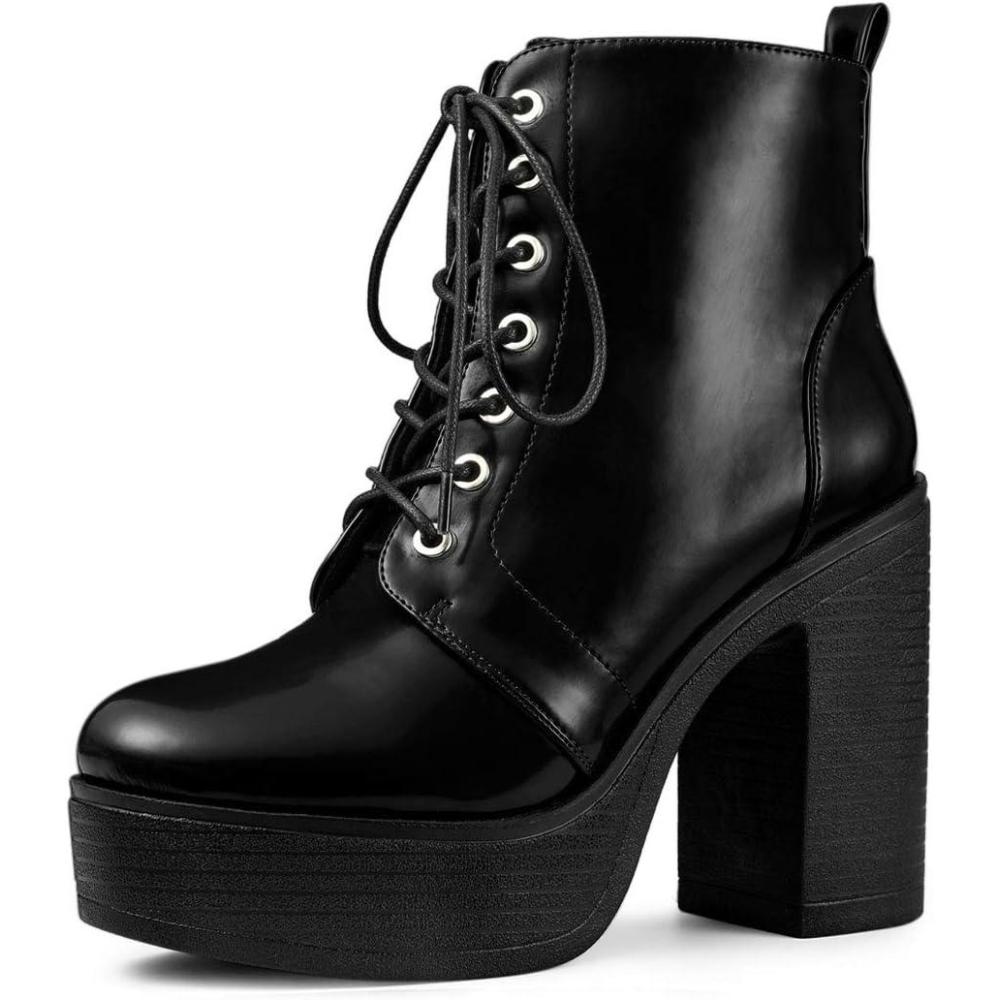 imageAllegra K Womens Platform Chunky High Heel Lace Up Combat BootsBlack
