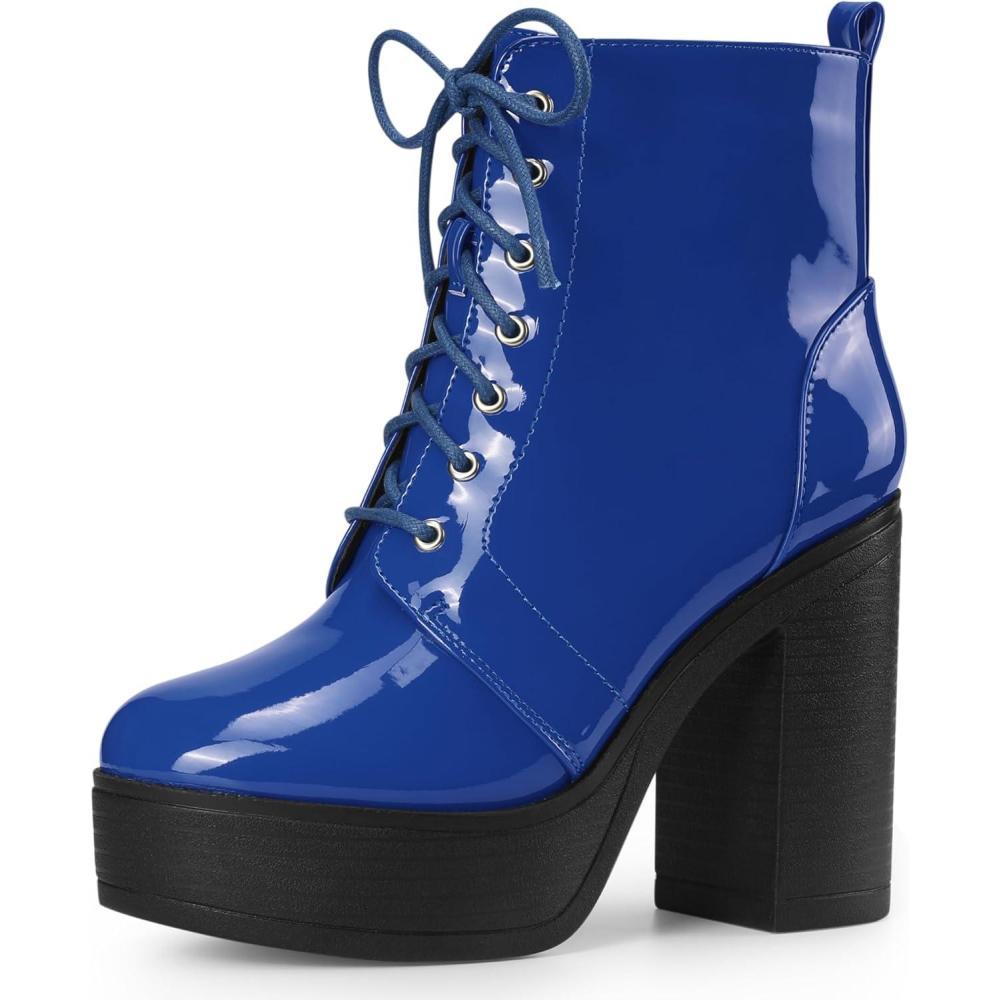 imageAllegra K Womens Platform Chunky High Heel Lace Up Combat BootsBlue