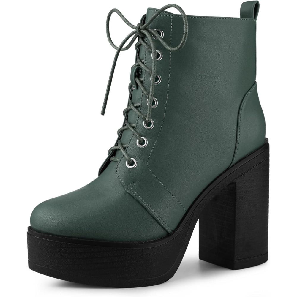 imageAllegra K Womens Platform Chunky High Heel Lace Up Combat BootsDark Green