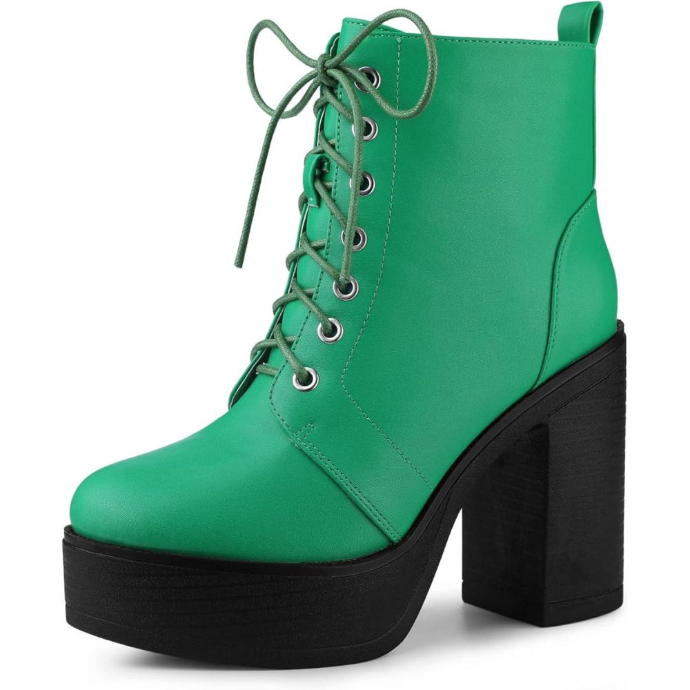 imageAllegra K Womens Platform Chunky High Heel Lace Up Combat BootsGrass Green