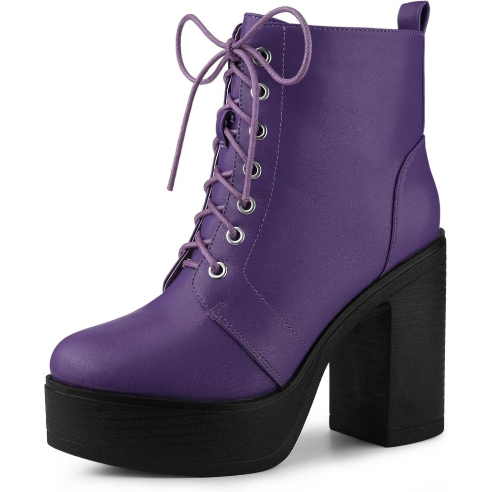imageAllegra K Womens Platform Chunky High Heel Lace Up Combat BootsPurple