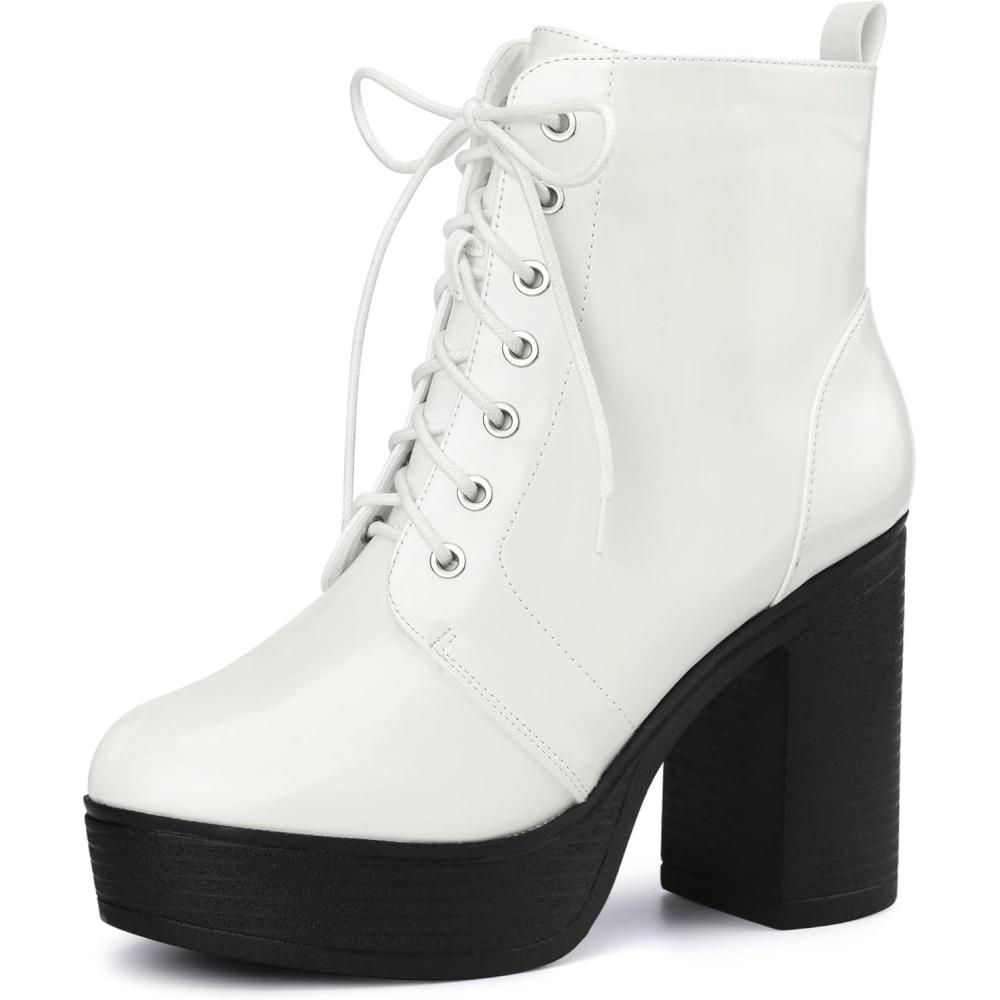 imageAllegra K Womens Platform Chunky High Heel Lace Up Combat BootsWhite