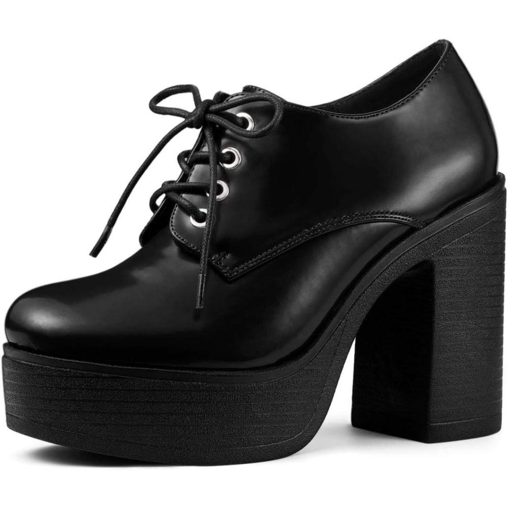 imageAllegra K Womens Platform Lace Up Chunky Heel Ankle BootsBlack