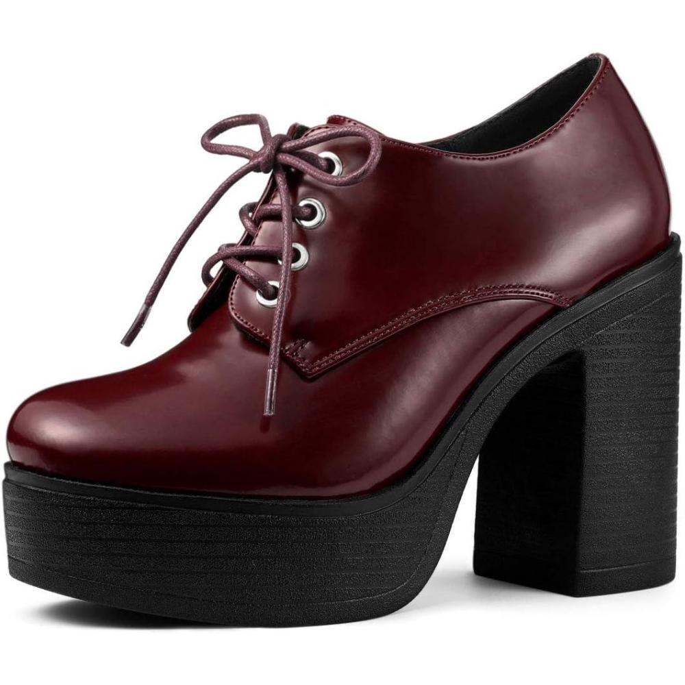 imageAllegra K Womens Platform Lace Up Chunky Heel Ankle BootsBurgundy