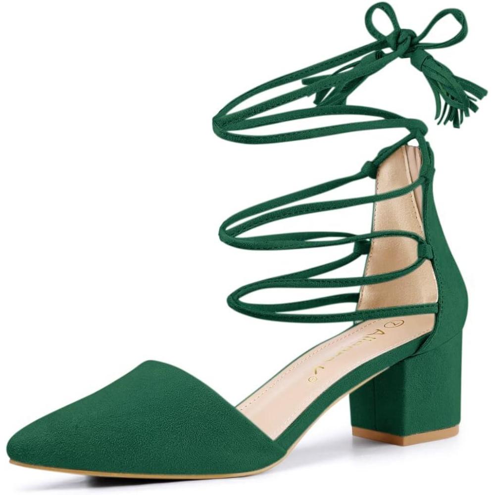 imageAllegra K Womens Pointed Toe Block Heels Lace Up PumpsEmerald Green