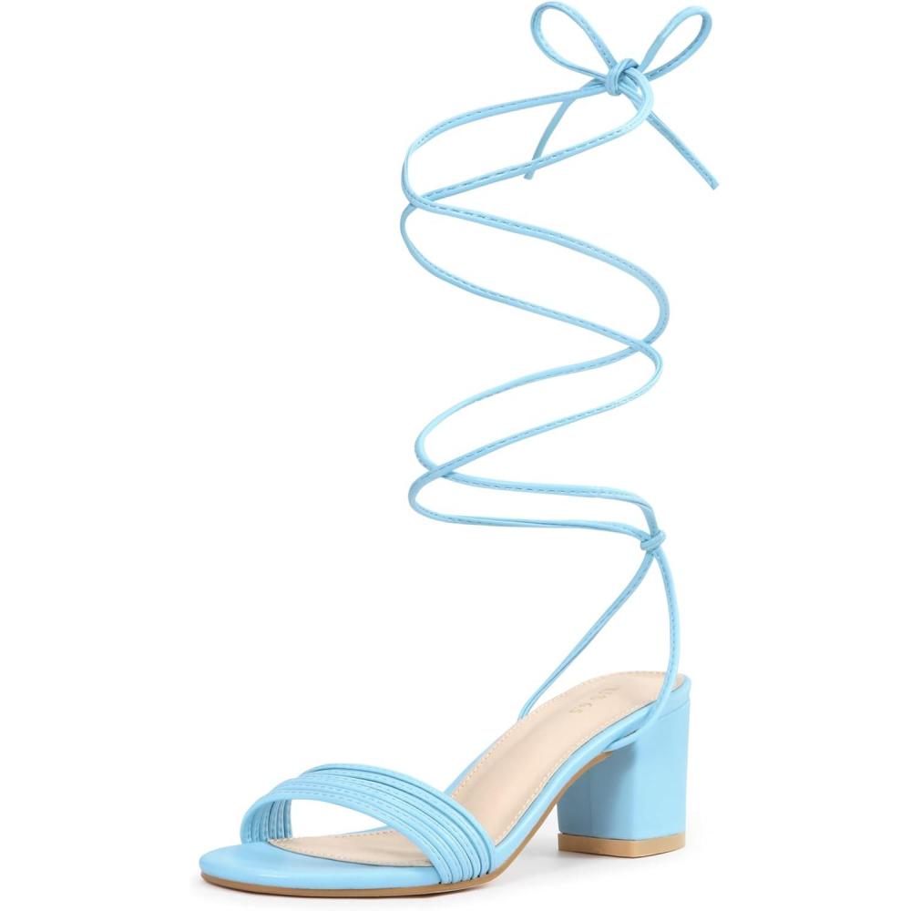 imageAllegra K Womens Sparkle Strappy Lace Up Block Heels SandalsBlue