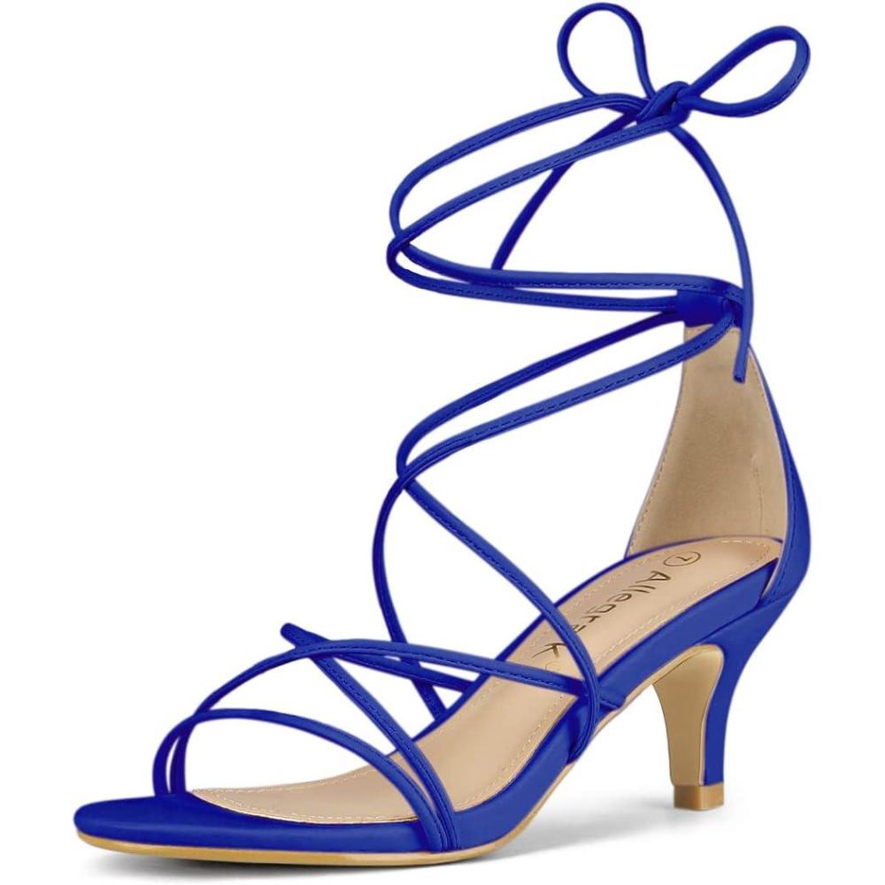 imageAllegra K Womens Strappy Kitten Heel Lace Up SandalsDark Blue