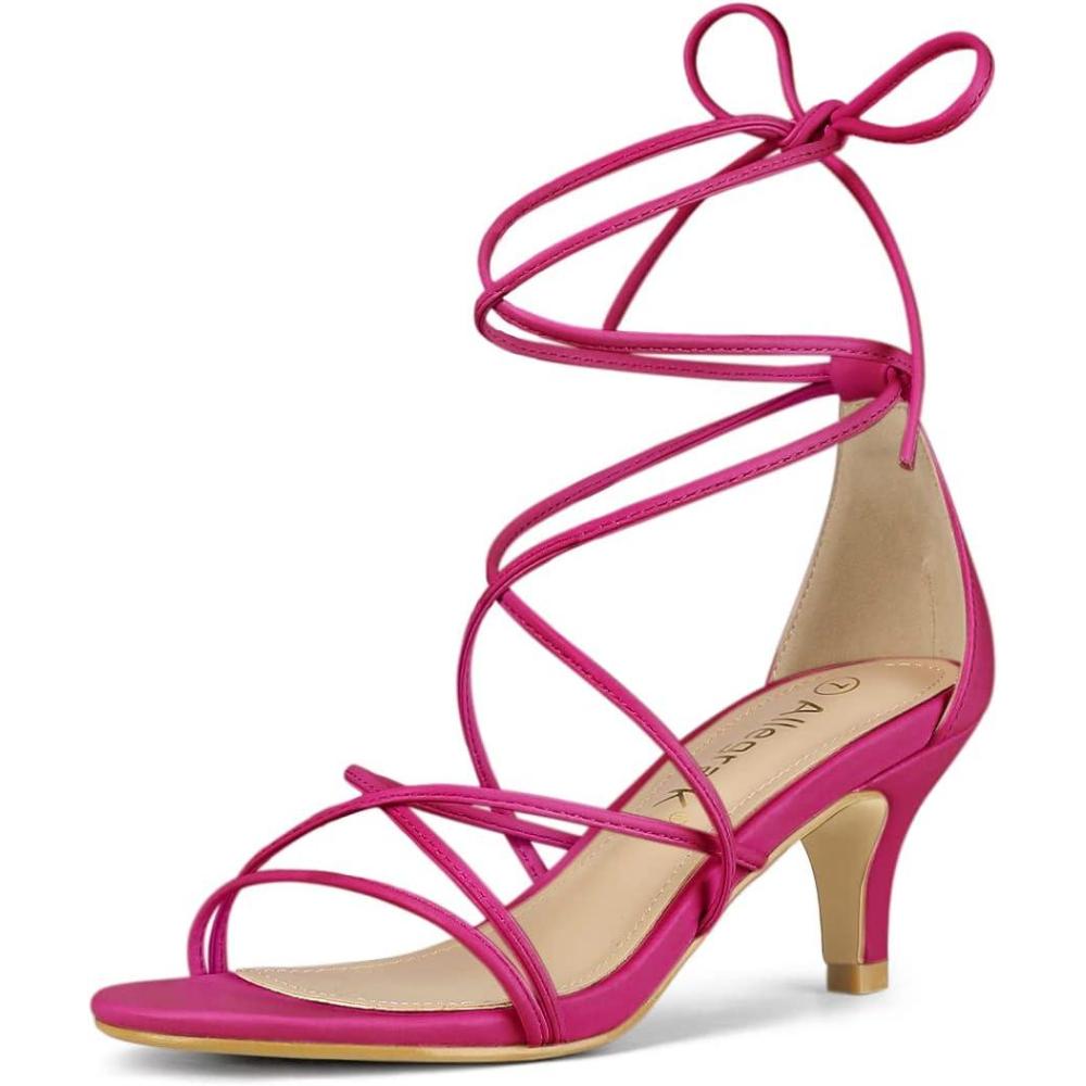 imageAllegra K Womens Strappy Kitten Heel Lace Up SandalsHot Pink