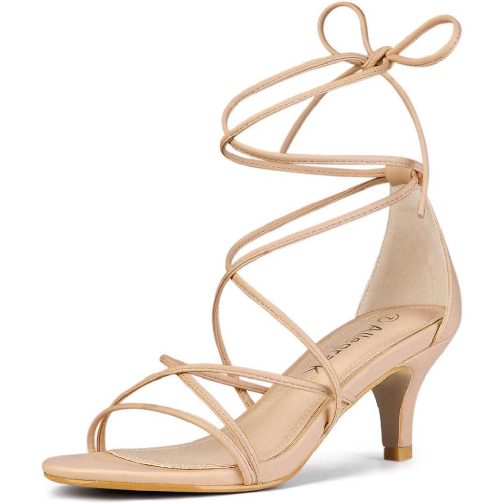 imageAllegra K Womens Strappy Kitten Heel Lace Up SandalsNude