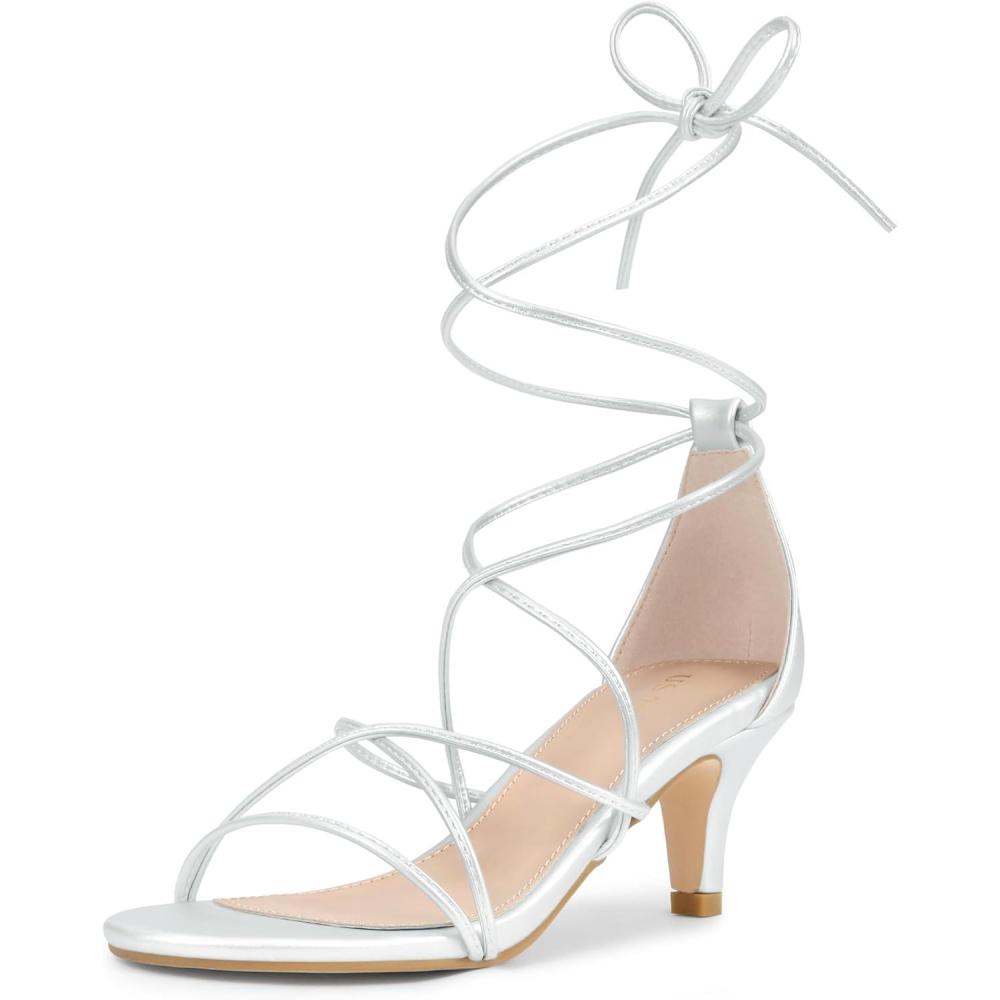 imageAllegra K Womens Strappy Kitten Heel Lace Up SandalsSilver