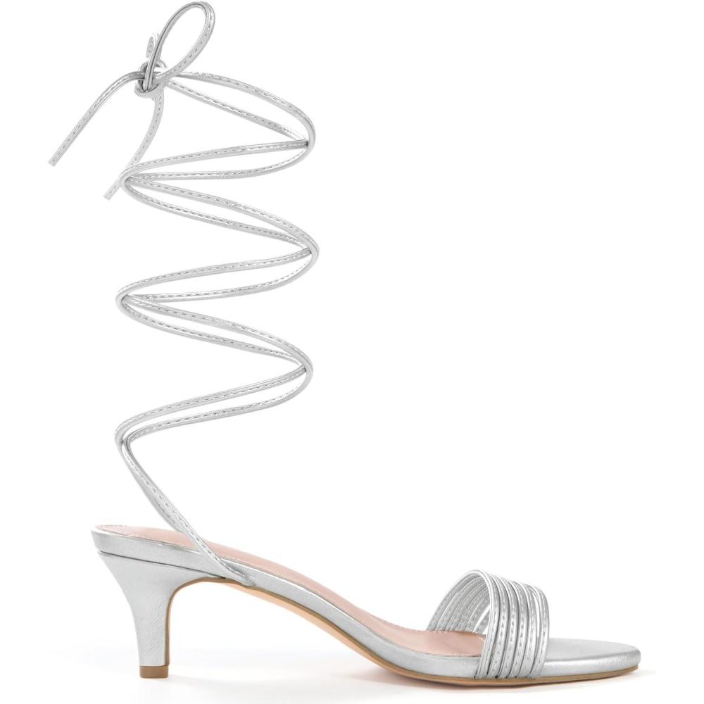 imageAllegra K Womens Strappy Lace Up Kitten Heels SandalSilver