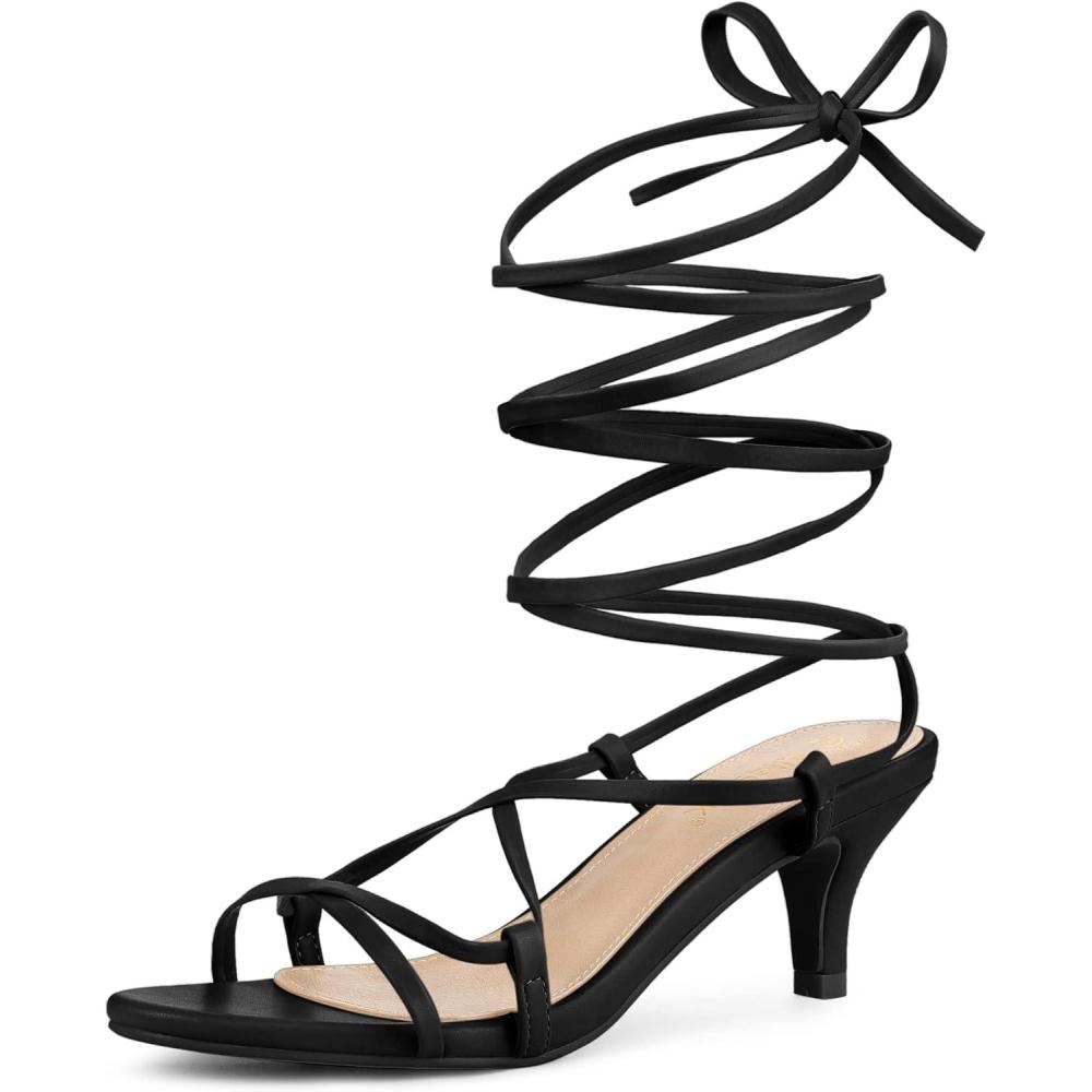 imageAllegra K Womens Strappy Lace Up Kitten Heels SandalsBlack