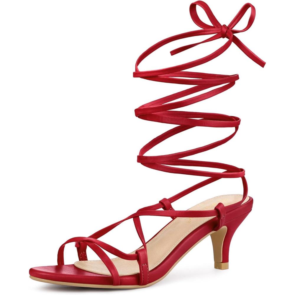 imageAllegra K Womens Strappy Lace Up Kitten Heels SandalsRed
