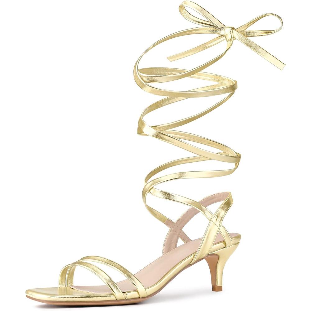 imageAllegra K Womens Strappy Lace Up Slingback Kitten Heel SandalsGold