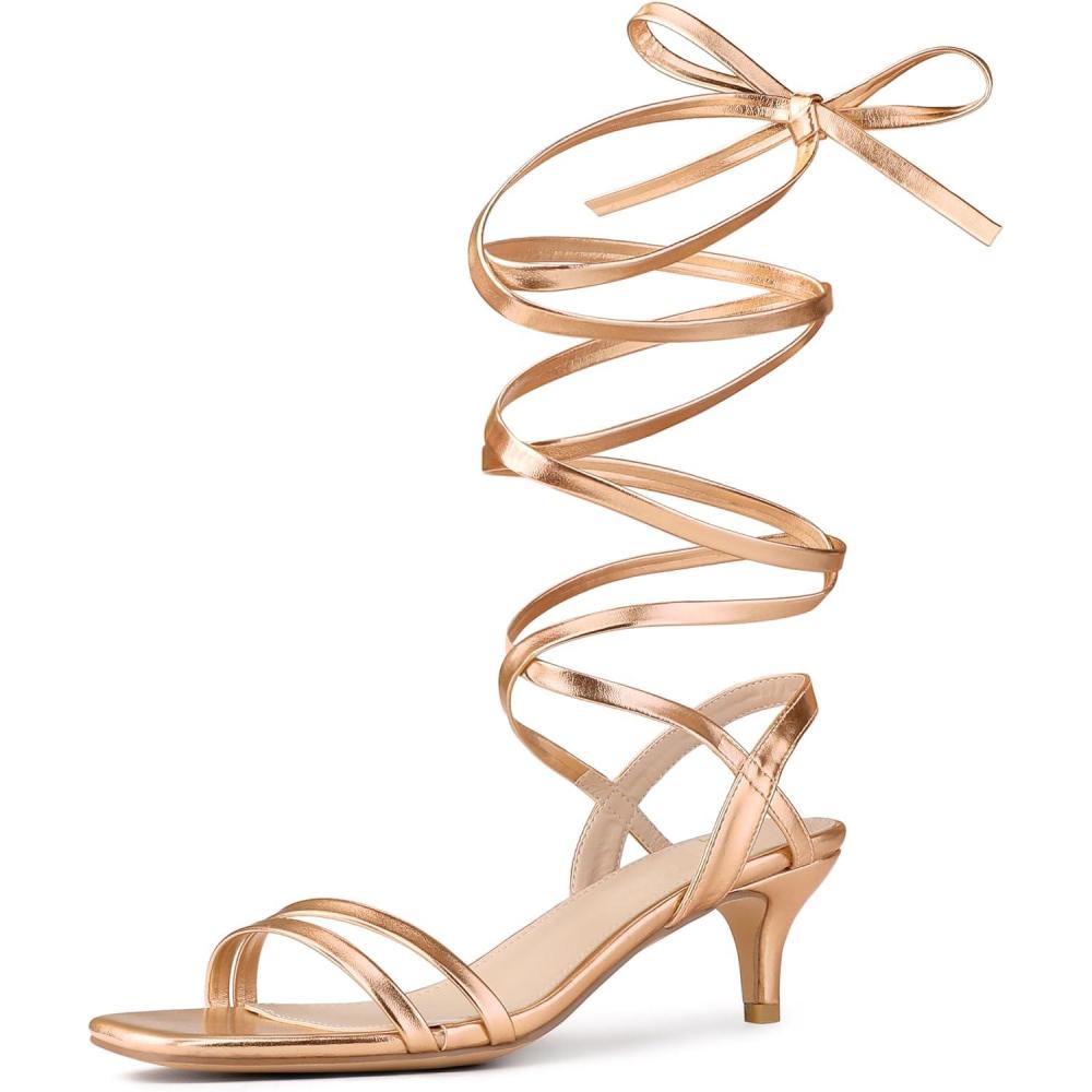 imageAllegra K Womens Strappy Lace Up Slingback Kitten Heel SandalsRose Gold