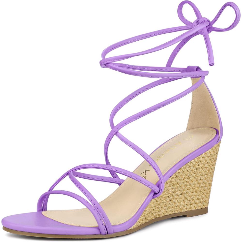 imageAllegra K Womens Wedge Heels Lace Up Strappy Low Wedges SandalsLavender