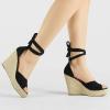 imageAllegra K Womens Espadrilles Tie Up Ankle Strap Wedges SandalsBlack