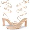 imageAllegra K Womens Lace Up Strappy Block High Heel SandalsBeige