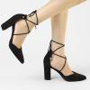 imageAllegra K Womens Pointed Toe Chunky Heels Lace Up Sandals PumpsBlack