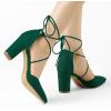 imageAllegra K Womens Pointed Toe Chunky Heels Lace Up Sandals PumpsDark Green