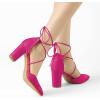 imageAllegra K Womens Pointed Toe Chunky Heels Lace Up Sandals PumpsHot Pink