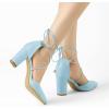 imageAllegra K Womens Pointed Toe Chunky Heels Lace Up Sandals PumpsLight Blue