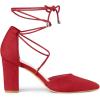 imageAllegra K Womens Pointed Toe Chunky Heels Lace Up Sandals PumpsRed