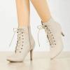 imageAllegra K Womens Pointy Toe Zip Lace Up Stiletto Heel Ankle BootsBeige