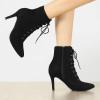 imageAllegra K Womens Pointy Toe Zip Lace Up Stiletto Heel Ankle BootsBlack