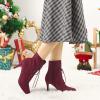 imageAllegra K Womens Pointy Toe Zip Lace Up Stiletto Heel Ankle BootsBurgundy