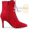 imageAllegra K Womens Pointy Toe Zip Lace Up Stiletto Heel Ankle BootsDark Red