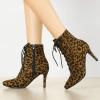 imageAllegra K Womens Pointy Toe Zip Lace Up Stiletto Heel Ankle BootsLeopard