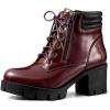 imageAllegra K Womens Round Toe Chunky Heel Lace Up Zipper Combat BootsBurgundy