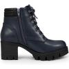 imageAllegra K Womens Round Toe Chunky Heel Lace Up Zipper Combat BootsNavy Blue