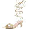 imageAllegra K Womens Strappy Lace Up Kitten Heels SandalGold