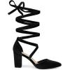 imageAllegra K Womens Velvet Lace Up Chunky Heels Pointed Toe PumpsBlack