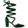 imageAllegra K Womens Velvet Lace Up Chunky Heels Pointed Toe PumpsDark Green