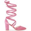 imageAllegra K Womens Velvet Lace Up Chunky Heels Pointed Toe PumpsPink