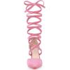 imageAllegra K Womens Velvet Lace Up Chunky Heels Pointed Toe PumpsPink