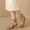 imageAllegra K Womens Wedge Heels Lace Up Strappy Low Wedges SandalsBrown