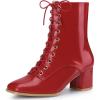 imageAllegra K Womens Lace Up Square Toe Chunky Heels Ankle Combat BootsRed