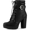 imageAllegra K Womens Platform Ankle Boots Lace Up Block Heels Combat BootsBlack