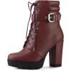 imageAllegra K Womens Platform Ankle Boots Lace Up Block Heels Combat BootsBurgundy