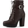 imageAllegra K Womens Platform Ankle Boots Lace Up Block Heels Combat BootsCoffee