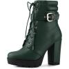 imageAllegra K Womens Platform Ankle Boots Lace Up Block Heels Combat BootsDark Green