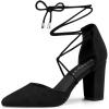 imageAllegra K Womens Pointed Toe Chunky Heels Lace Up Sandals PumpsBlack