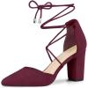 imageAllegra K Womens Pointed Toe Chunky Heels Lace Up Sandals PumpsBurgundy