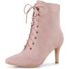 imageAllegra K Womens Pointy Toe Zip Lace Up Stiletto Heel Ankle BootsDust Pink